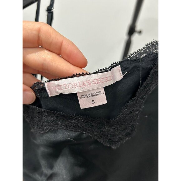 Victoria's Secret Black Lace Trim Satin Cami With Spaghetti Straps Size S - Picture 5 of 8